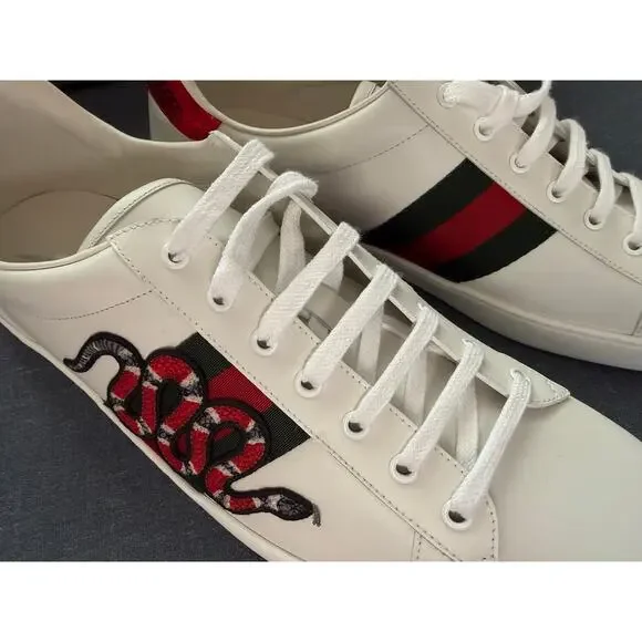 NEW AUTHENTIC Gucci Ace Embroidered Snake Sneakers Men Size 16.5 US Leather - Picture 12 of 13